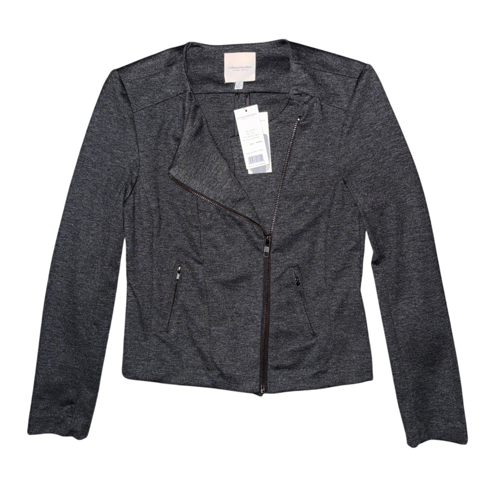 NWT Catherine Malandrino Charcoal Gray Moto Jacket Blazer Minimalist Career